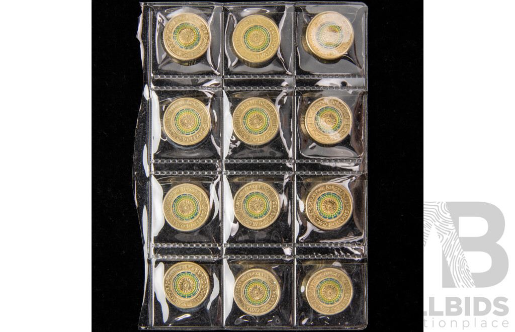 Twelve Australian 2017 Two Dollar Coins, Lest We Forget