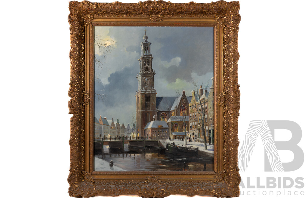 Jacobus Lambertus Dispo, (Early 19th Century, Dutch, 1890-1964), Westerkerk, Amsterdam, (c1960),Oil on Canvas, 78 X 68 Cm (frame)