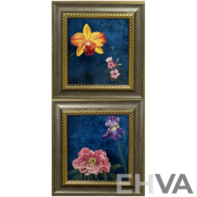Janet Wilson (20th Century), Orange Orchid [Floral Calm III] & Floral Calm IV [Peony with Iris], Lovely Pair of High Quality Colour Prints, 40.5 x 37.5 cm (frames) (2)