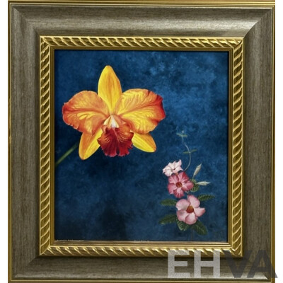 Janet Wilson (20th Century), Orange Orchid [Floral Calm III] & Floral Calm IV [Peony with Iris], Lovely Pair of High Quality Colour Prints, 40.5 x 37.5 cm (frames) (2)