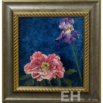 Janet Wilson (20th Century), Orange Orchid [Floral Calm III] & Floral Calm IV [Peony with Iris], Lovely Pair of High Quality Colour Prints, 40.5 x 37.5 cm (frames) (2)