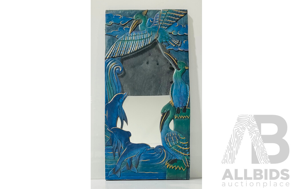 Hanging Mirror with Carved and Painted Wooden Frame