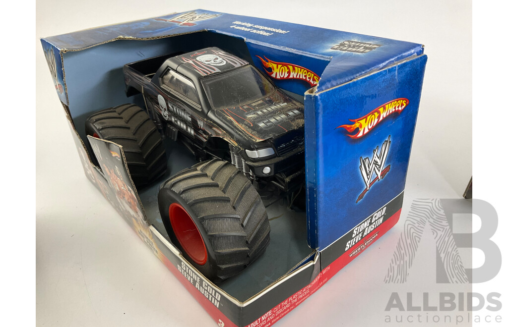 Hot Wheels Stone Cold Steve Austin Diecast Monster Truck with Three Jakks Pacific WWF Micro Aggression Triple Packs