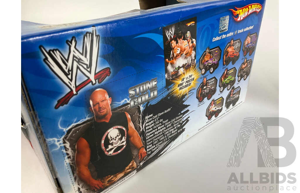 Hot Wheels Stone Cold Steve Austin Diecast Monster Truck with Three Jakks Pacific WWF Micro Aggression Triple Packs
