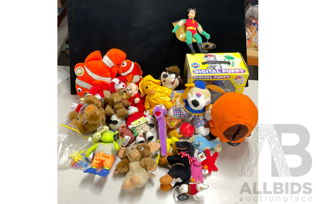 Collection of Plush Toys and Boxed Digital Puppy Including Shrek, Gremlin, Kenny, Robin and More