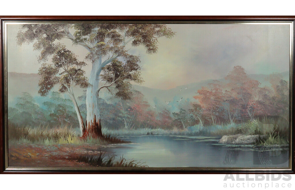 (Possibly) Donald Teague, (20th Century, American, 1897-1991), Subtle Colours of Morning, Vintage Oil on Canvas Board, 68 x 128 cm (frame)