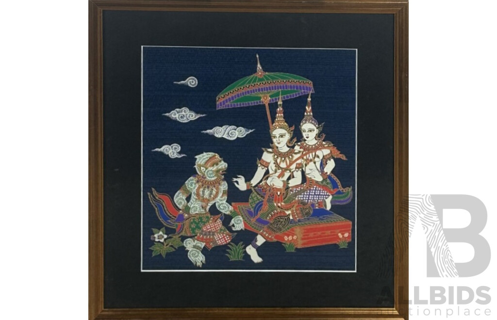 Artists Unknown, (20th Century, Thai School), Trio of Wonderful Colour Screenprints on Silk Panels, 45 x 43 cm (frames largest), (3)