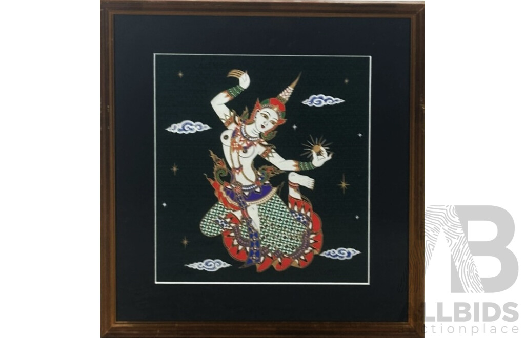 Artists Unknown, (20th Century, Thai School), Trio of Wonderful Colour Screenprints on Silk Panels, 45 x 43 cm (frames largest), (3)