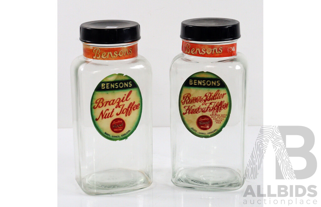 Pair of Vintage Bensons Lollie Jars with Bakelite Lids