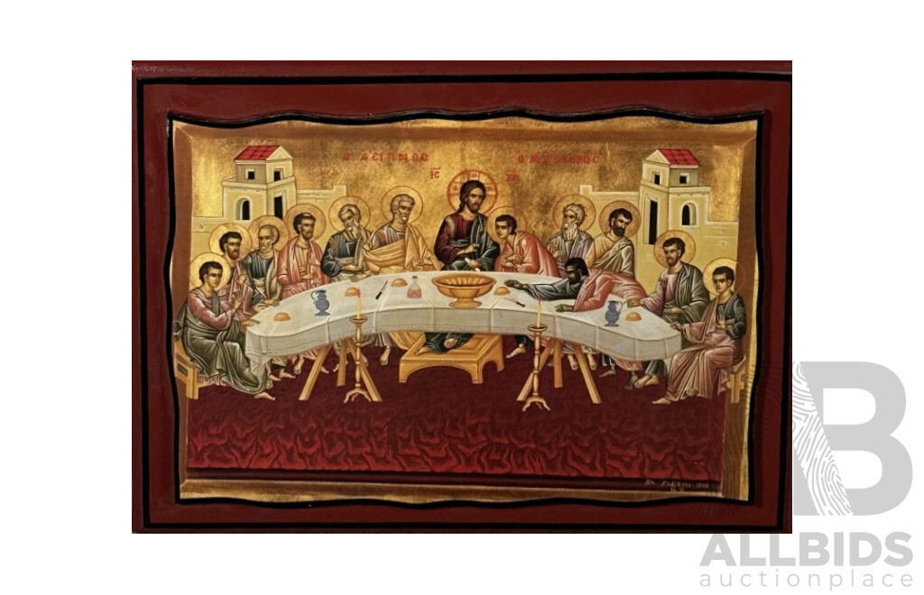 Artist Unknown (c1976), the Last Supper, Coloured Poster Print on Wood with Lacquer, 34.5 x 45.5 cm (edge to edge)