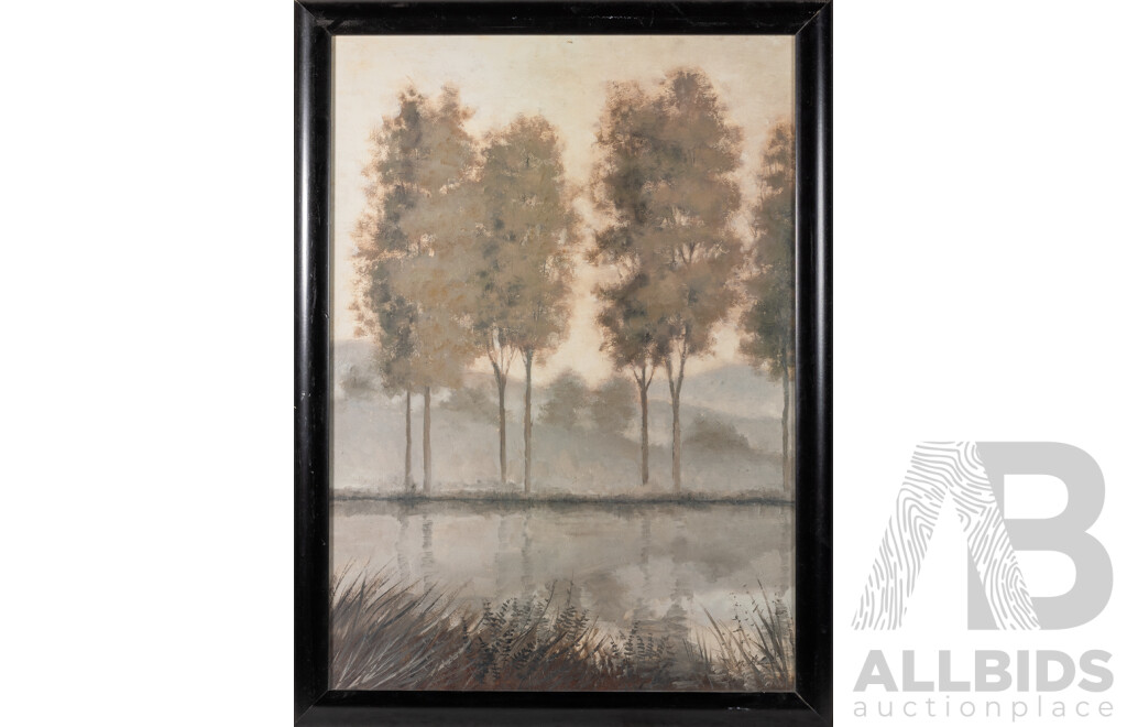 Pair of Vintage Landscapes - Unsigned Oil on Board & Poster Print of Original Jill Shultz McGannon 'Morning View 1', 63 x 92 cm & 77 x 57 cm (frames) (2)