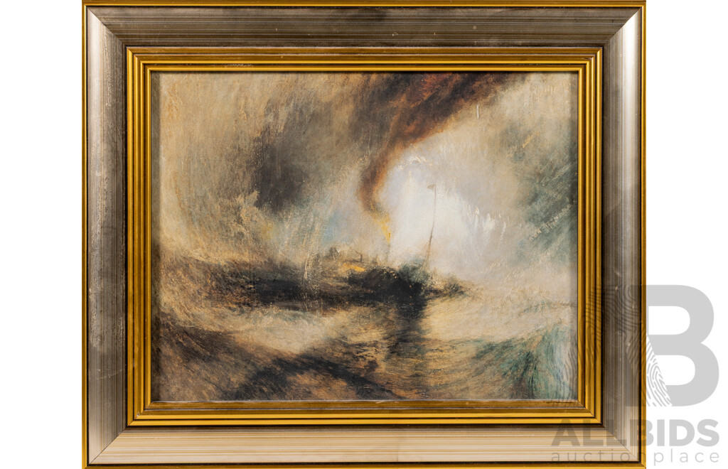 J.M.W. Turner (Known as William Turner) (18/19th Centuries, 1775-1851), Snow Storm - Steam-Boat Off a Harbour's Mouth, Quality Colour Reproduction Print of the 1842 Original Oil, 38.5 x 46 cm (frame)