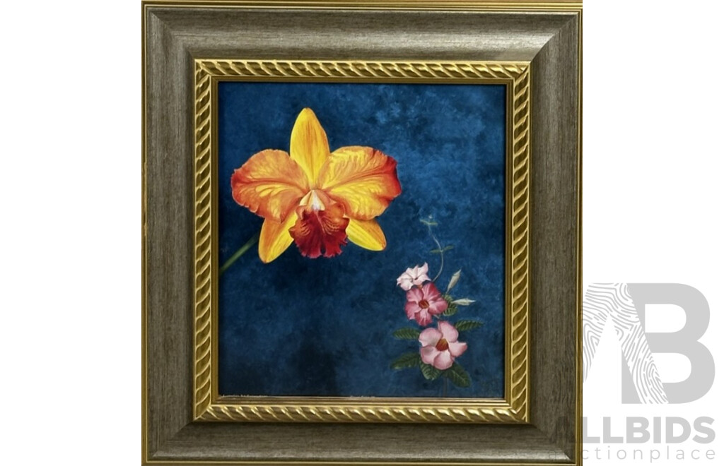 Janet Wilson (20th Century), Orange Orchid [Floral Calm III] & Floral Calm IV [Peony with Iris], Lovely Pair of High Quality Colour Prints, 40.5 x 37.5 cm (frames) (2)