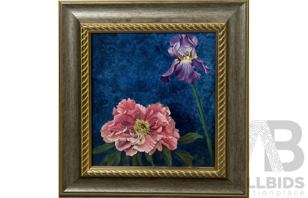 Janet Wilson (20th Century), Orange Orchid [Floral Calm III] & Floral Calm IV [Peony with Iris], Lovely Pair of High Quality Colour Prints, 40.5 x 37.5 cm (frames) (2)