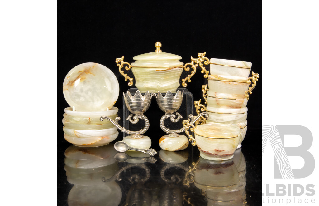 Vintage 15 Piece Polished Onyx Appetizer Set