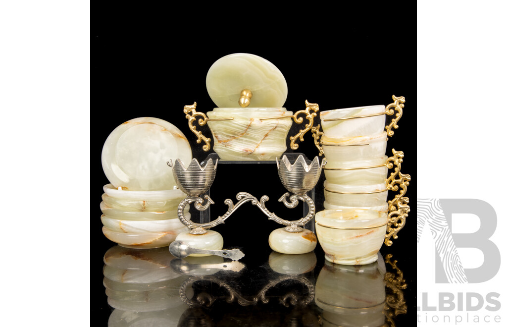 Vintage 15 Piece Polished Onyx Appetizer Set