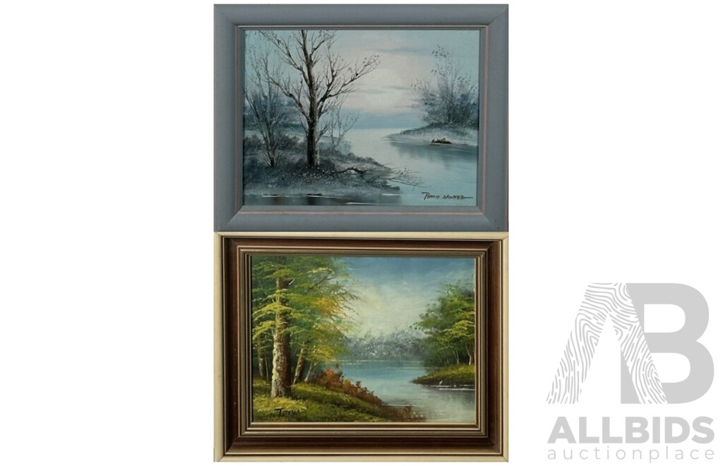 Tony & Philip Sander, (20th Century), Autumn by the Lake & Winter by the Lake, Pair of Original Oil on Canvas, 27 x 32 cm (largest frame) (2)