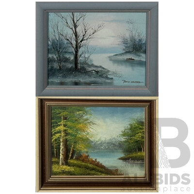 Tony & Philip Sander, (20th Century), Autumn by the Lake & Winter by the Lake, Pair of Original Oil on Canvas, 27 x 32 cm (largest frame) (2)
