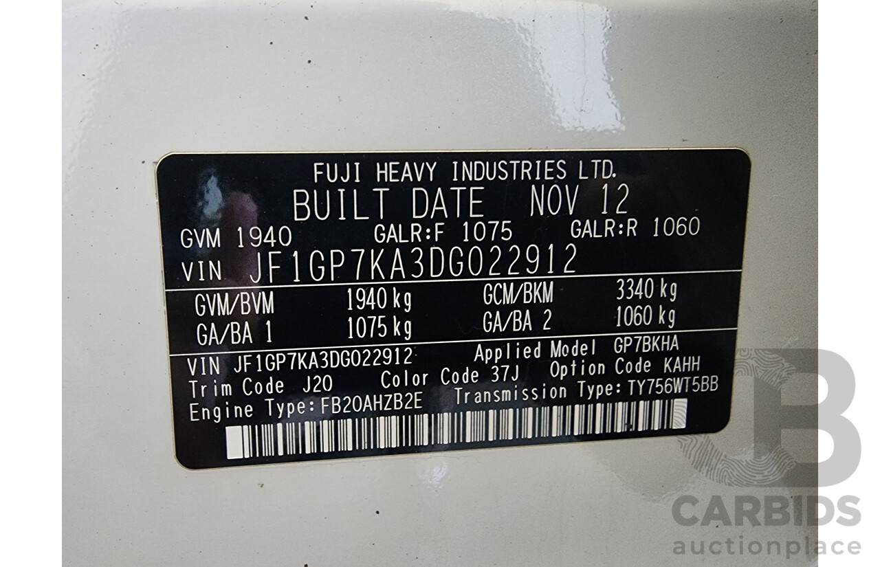 11/2012 Subaru XV 2.0i-S MY13 4d Wagon White 2.0L
