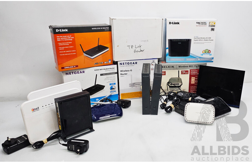 Assorted Lot of Modems, Routers and Switches with Power Supplies