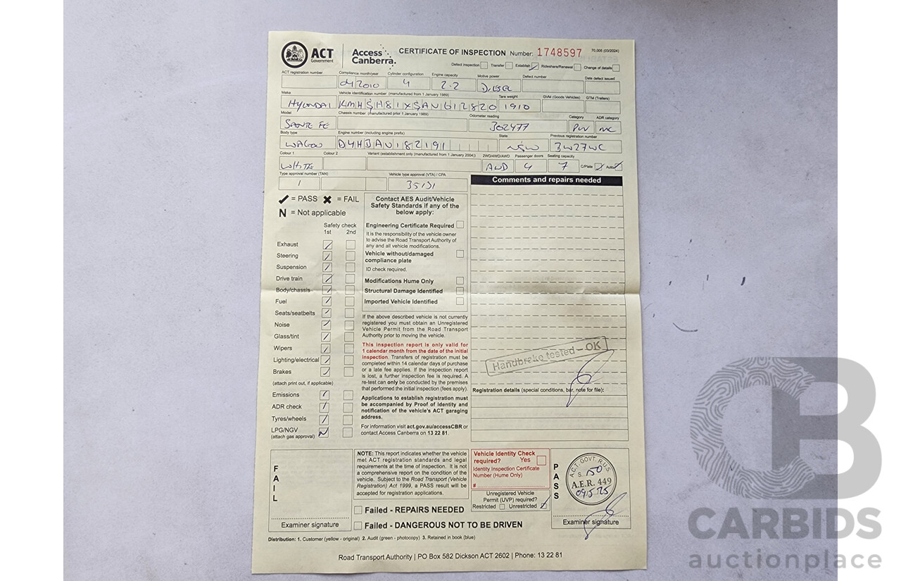 4/2010 Hyundai Santa Fe Elite CRDi (4x4) CM MY10 4d Wagon White 2.2L
