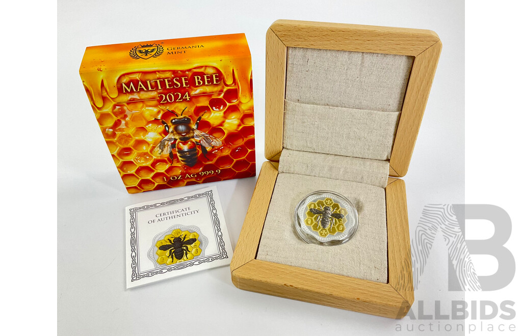 Maltese, Gemania Mint 2024 Silver Proof and Gold Plated Five Euro Coin, Maltese Bee .999