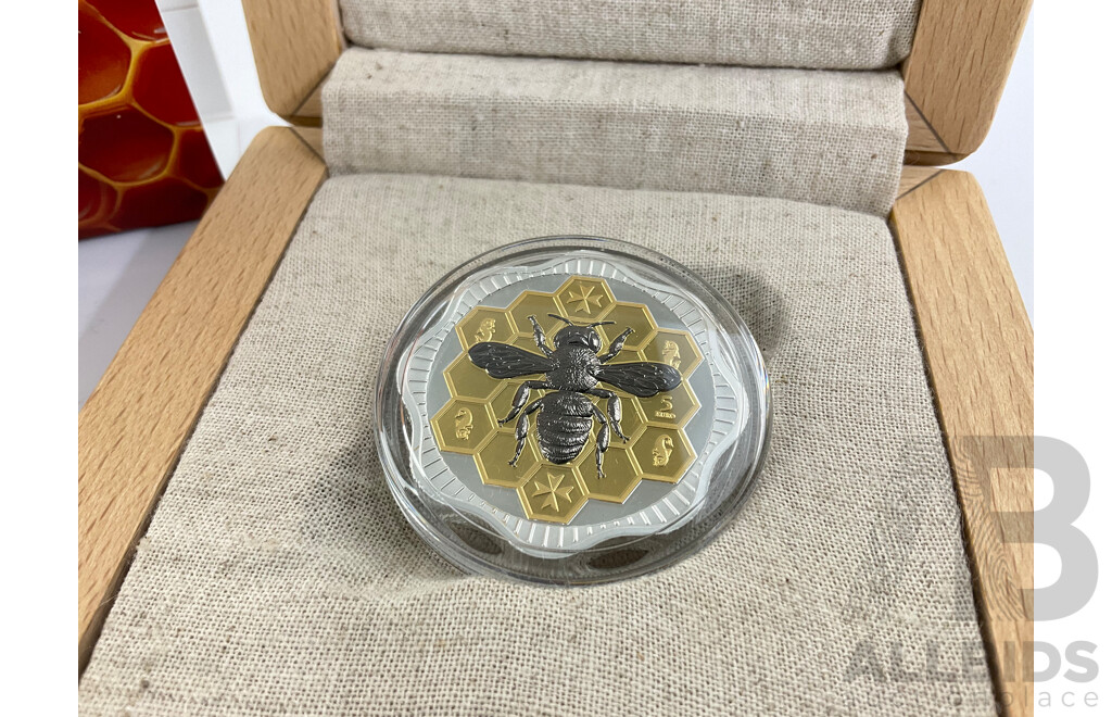 Maltese, Gemania Mint 2024 Silver Proof and Gold Plated Five Euro Coin, Maltese Bee .999