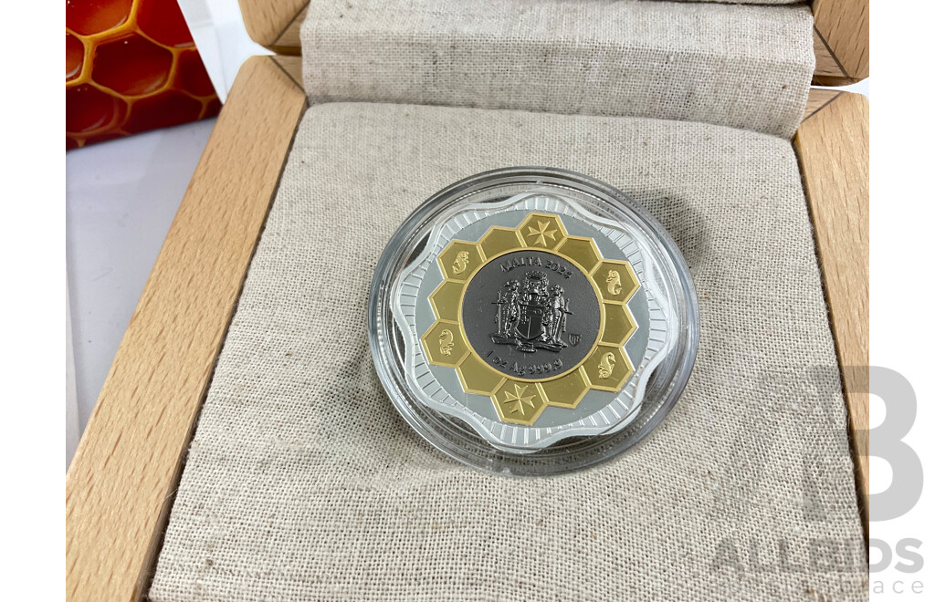 Maltese, Gemania Mint 2024 Silver Proof and Gold Plated Five Euro Coin, Maltese Bee .999