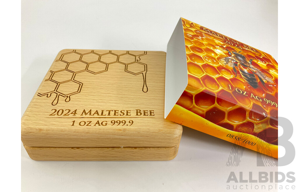 Maltese, Gemania Mint 2024 Silver Proof and Gold Plated Five Euro Coin, Maltese Bee .999