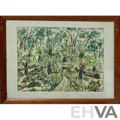 Ken Meares, (20th C., Australian), Black Boys (Jerusalem Creek), Bundaberg, (Qld) & Sunpatch (NSW), Collection of Three Pencil,  Ink & Watercolours, 40 x 49 cm (largest frame) (3)