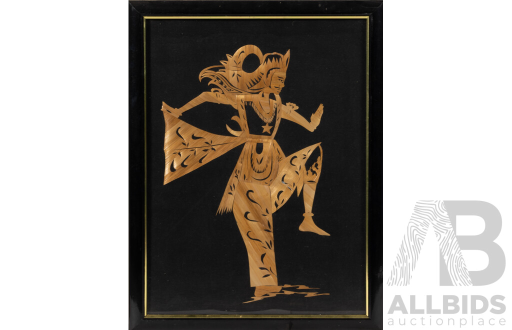 Artist Unknown, (20th Century, Asian School), Collection of Four Vintage Figures, Straw on Black Cloth, 44 x 34 cm (frames) (4)