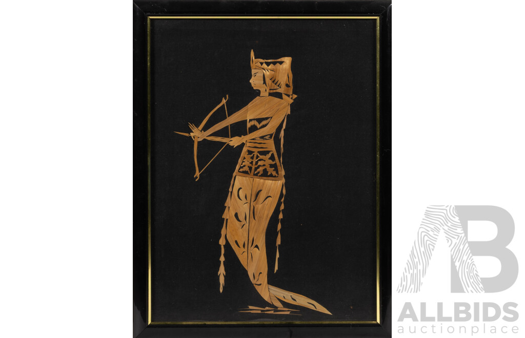 Artist Unknown, (20th Century, Asian School), Collection of Four Vintage Figures, Straw on Black Cloth, 44 x 34 cm (frames) (4)