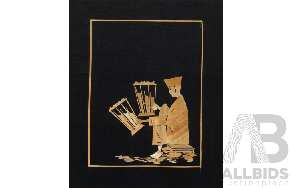 Artist Unknown, (20th Century, Asian School), Collection of Four Vintage Figures, Straw on Black Cloth, 44 x 34 cm (frames) (4)