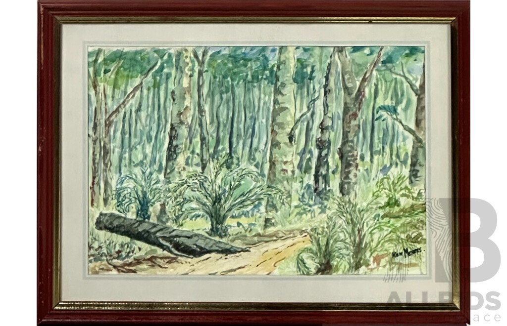 Ken Meares, (20th C. Australian), Trio of Verdant Landscapes, Watercolours, 32 X 42 Cm (largest Frame)