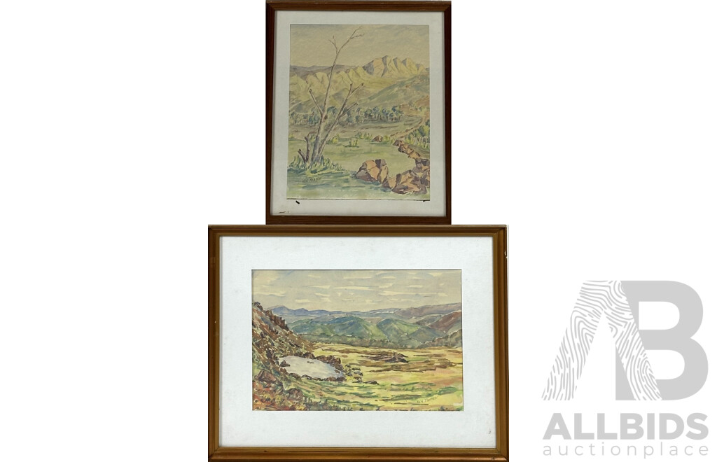 Ken Meares, (20th C. Australian), Mt. Loch (Vic) & Victorian Alps, Pair of Lovely Pencil & Watercolours, 39 x 47 cm (largest frame) (2)