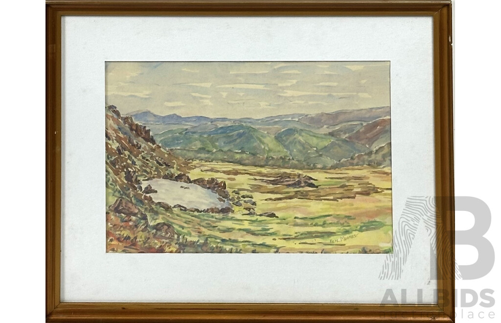 Ken Meares, (20th C. Australian), Mt. Loch (Vic) & Victorian Alps, Pair of Lovely Pencil & Watercolours, 39 x 47 cm (largest frame) (2)