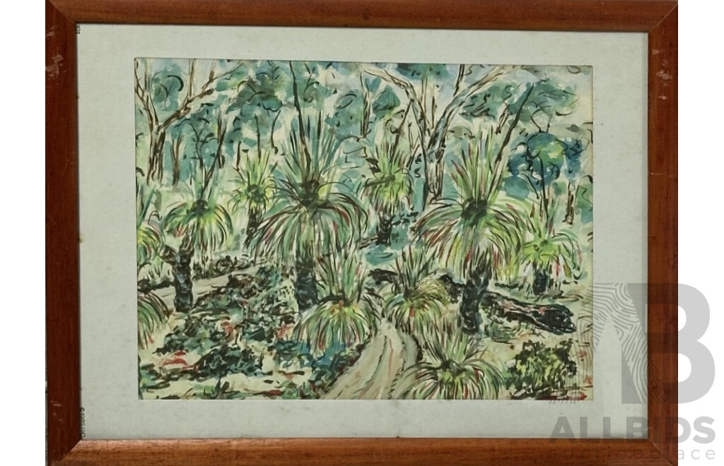 Ken Meares, (20th C., Australian), Black Boys (Jerusalem Creek), Bundaberg, (Qld) & Sunpatch (NSW), Collection of Three Pencil,  Ink & Watercolours, 40 x 49 cm (largest frame) (3)
