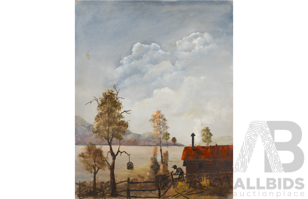 Fred Sherwin (20th Century, Active C1970s), Children with Sailboats & Fixing The Fence (Both1970s), Pair of Vintage Oil on Masonite Boards, 41 x 61 cm (larger work) (2)