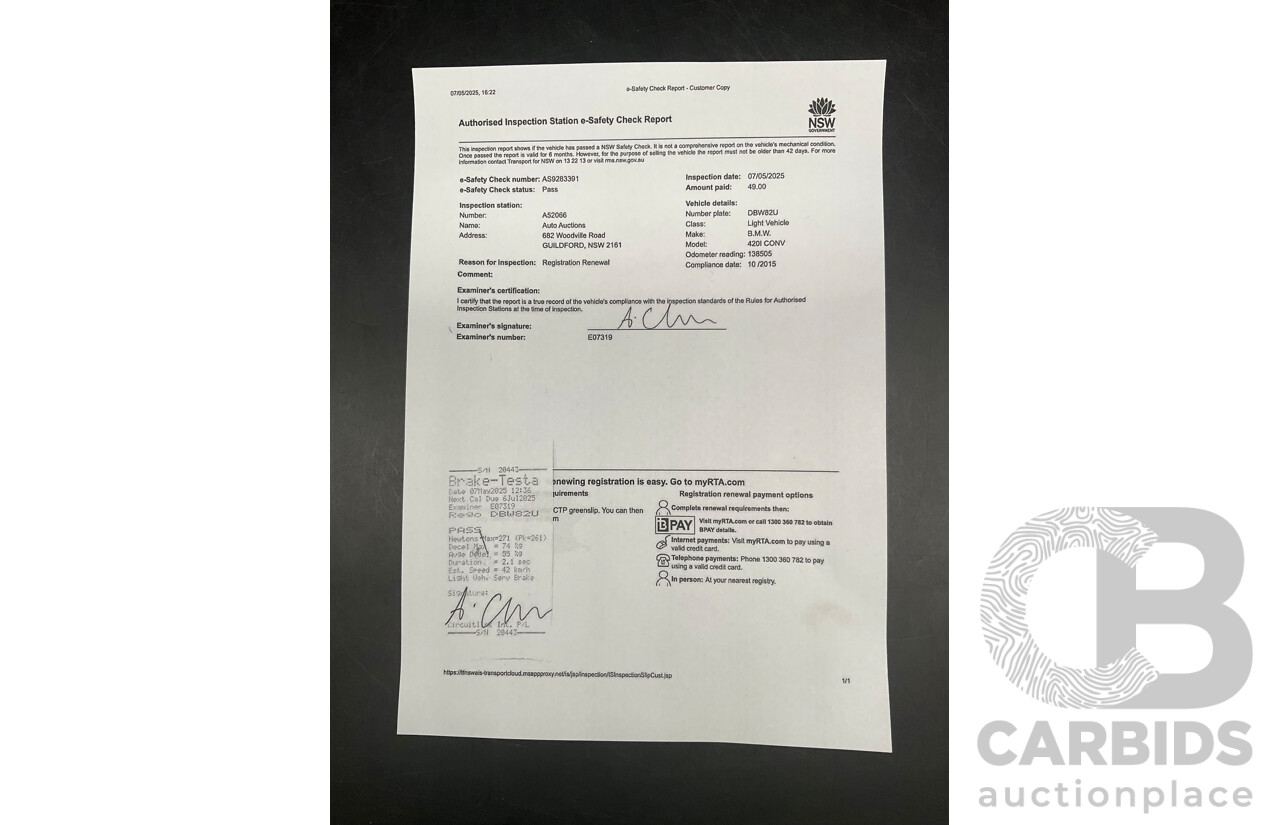 10/2015 BMW 420i Sport Line M Sport F33 MY15 2d Convertible Black Sapphire Metallic Turbo 2.0L