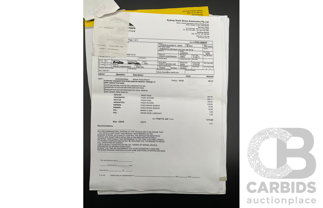 10/2015 BMW 420i Sport Line M Sport F33 MY15 2d Convertible Black Sapphire Metallic Turbo 2.0L