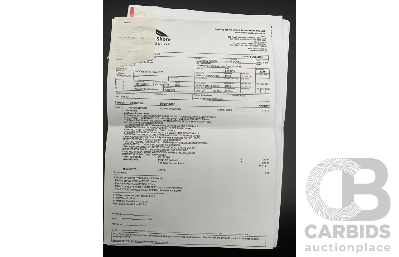 10/2015 BMW 420i Sport Line M Sport F33 MY15 2d Convertible Black Sapphire Metallic Turbo 2.0L