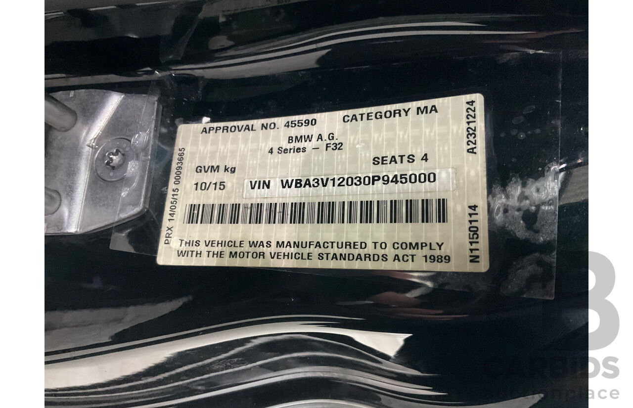 10/2015 BMW 420i Sport Line M Sport F33 MY15 2d Convertible Black Sapphire Metallic Turbo 2.0L