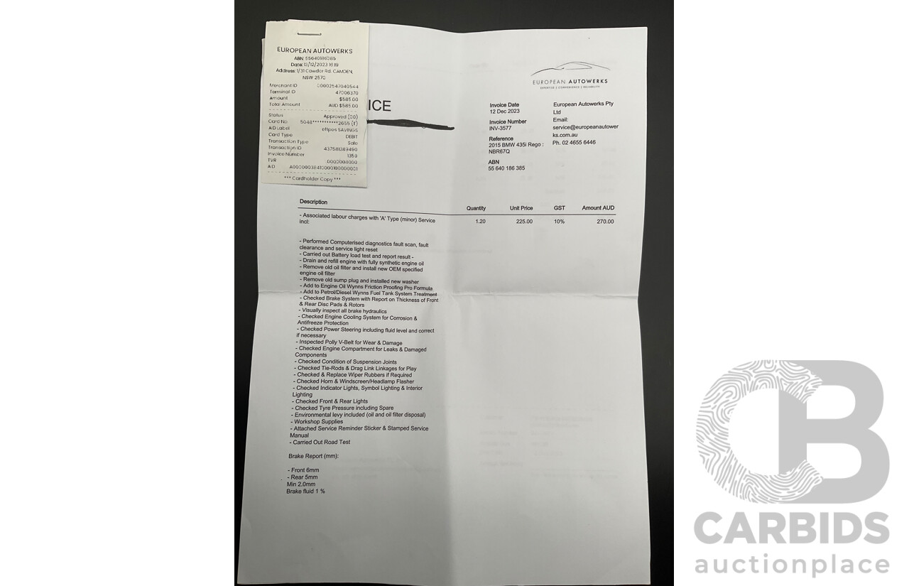 1/2015 BMW 435i Gran Coupe M Sport F36 MY15 5d Coupe Alpine White Turbo 3.0L