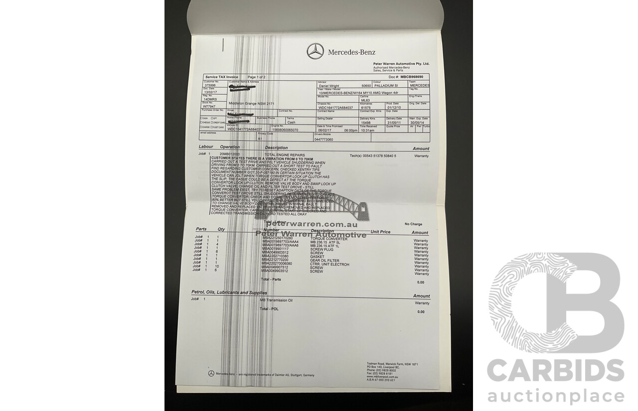 12/2010 Mercedes-Benz ML 63 AMG (4x4) W164 09 UPGRADE 4d Wagon Palladium Silver Metallic V8 6.2L