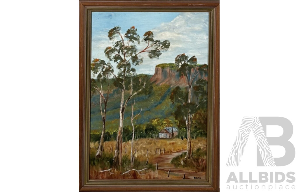 B.Black (20th Century, Australian) Lone Cottage & Kath Delaney (20th Century, Australian), Sunrise at the Beach, Pair of Oil on Canvas Boards, 51 x 36 & 35 x 45 cm (frames) (2)