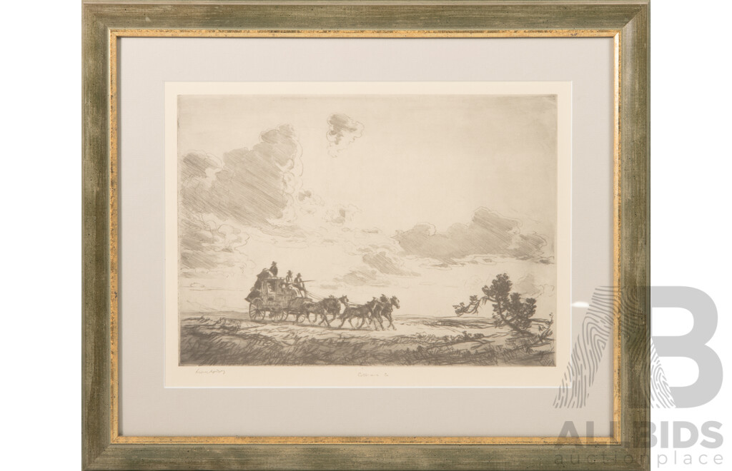 Sir Lionel Arthur Lindsay (Late 19th/Early 20th Century, Australian, 1874-1961), Cobb & Co, Quality Print of Original Drypoint & Etching From 1925, 38 x 45.5 cm (frame)