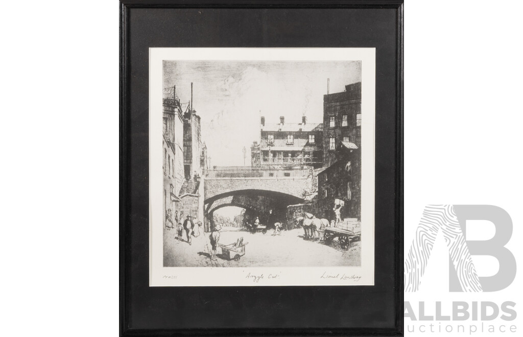 Sir Lionel Arthur Lindsay (Late 19th/Early 20th Century, Australian, 1874-1961), Argyle Cut, Sydney, Limited Edition Framed Enlarged Facsimile Etching, 42 x 36 cm (frame)