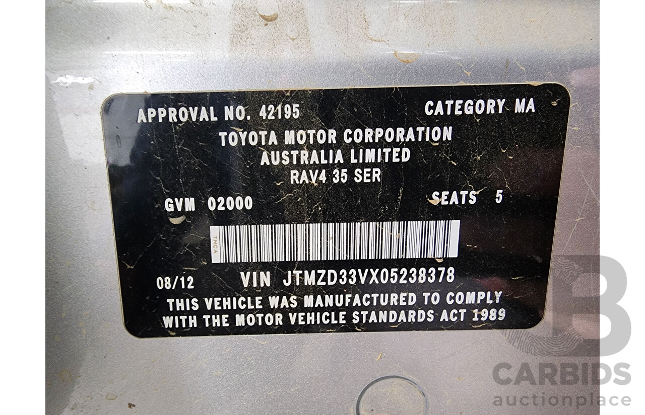 8/2012 Toyota Rav4 CV (2wd) ACA38R 4d Wagon Silver 2.4L