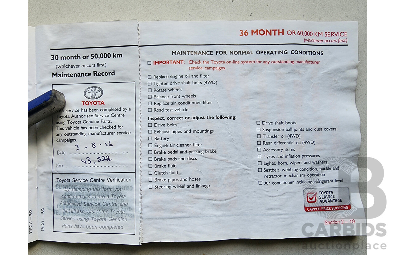 8/2012 Toyota Rav4 CV (2wd) ACA38R 4d Wagon Silver 2.4L