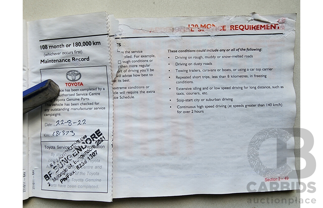 8/2012 Toyota Rav4 CV (2wd) ACA38R 4d Wagon Silver 2.4L